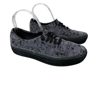 Vans Authentic Gray Black Floral Velvet Low Top Lace Up Sneakers Mens 7.5 Wo‎ 9